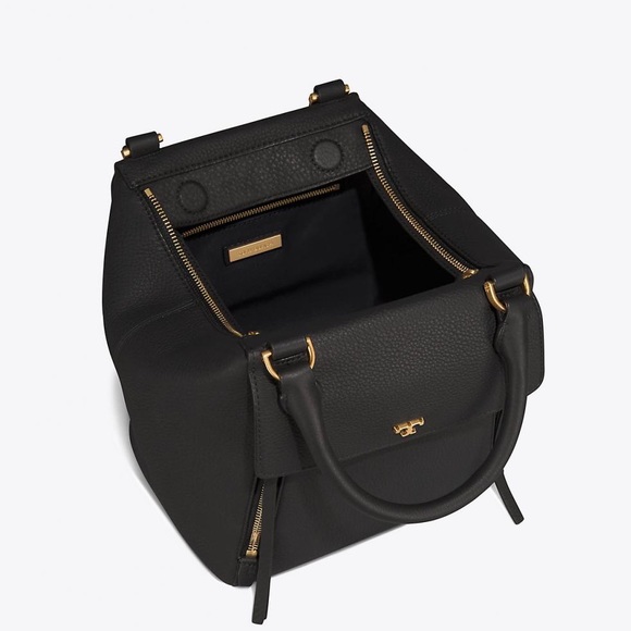 Tory Burch Claret Half Moon Satchel in Black EUC - Picture 3 of 10